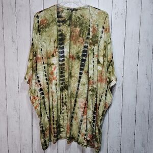 Coin 1804 Women's Multicolor Tie-Dye Jersey Kimono Ruana Pockets Size Large.